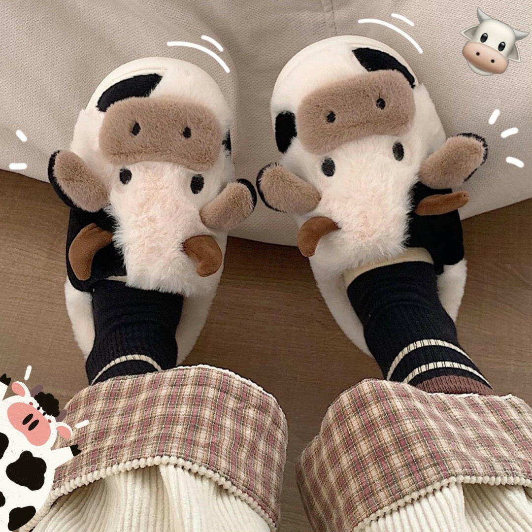 Chaussons Mignons Vache Doux et Chaleureux pour l'Hiver.