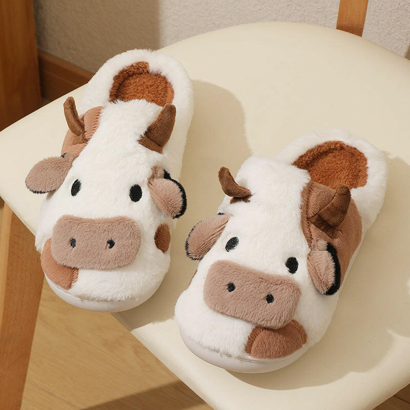 Chaussons Mignons Vache Doux et Chaleureux pour l'Hiver.